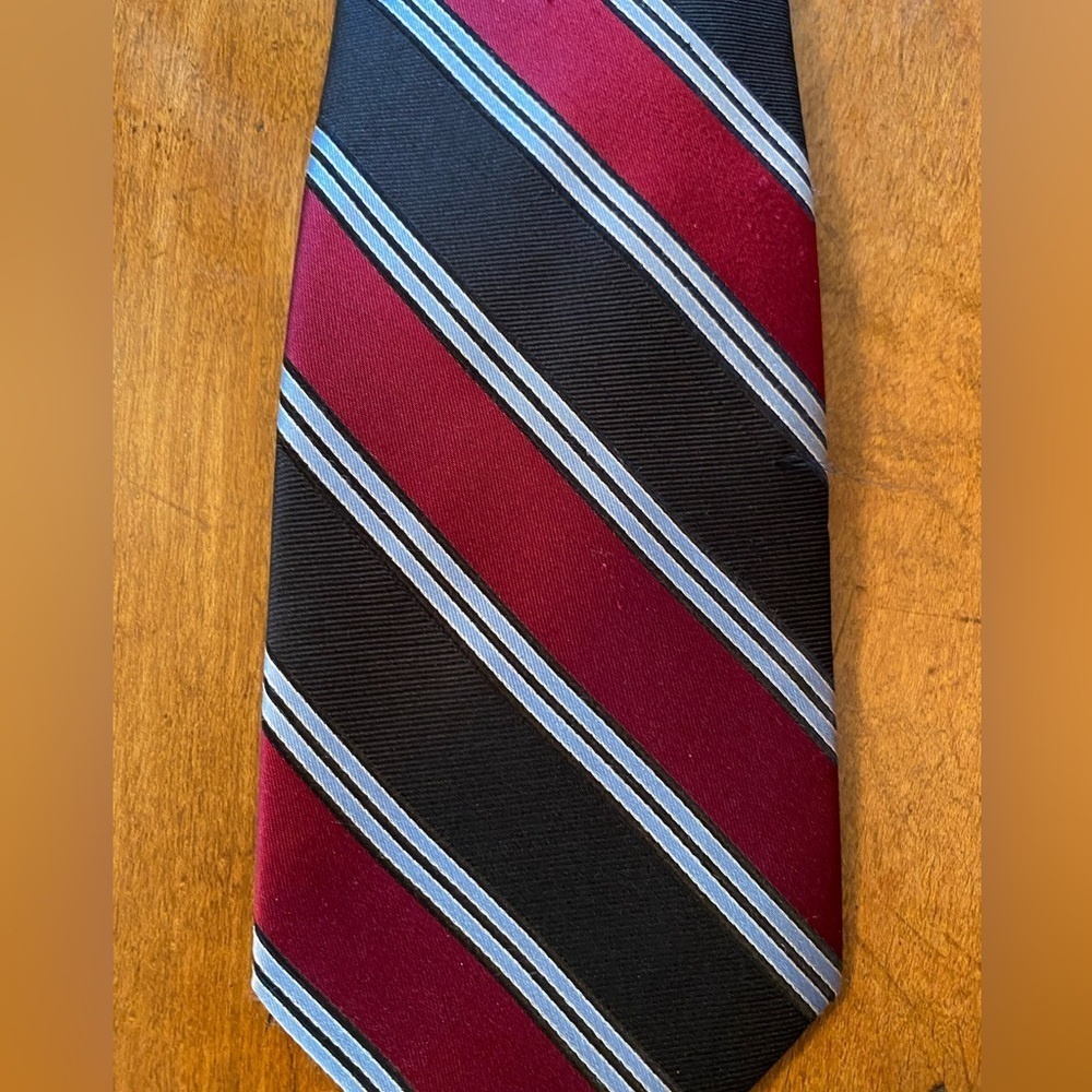 Izod Mens Silk Striped Necktie Tie 59” Burgundy Black Blue